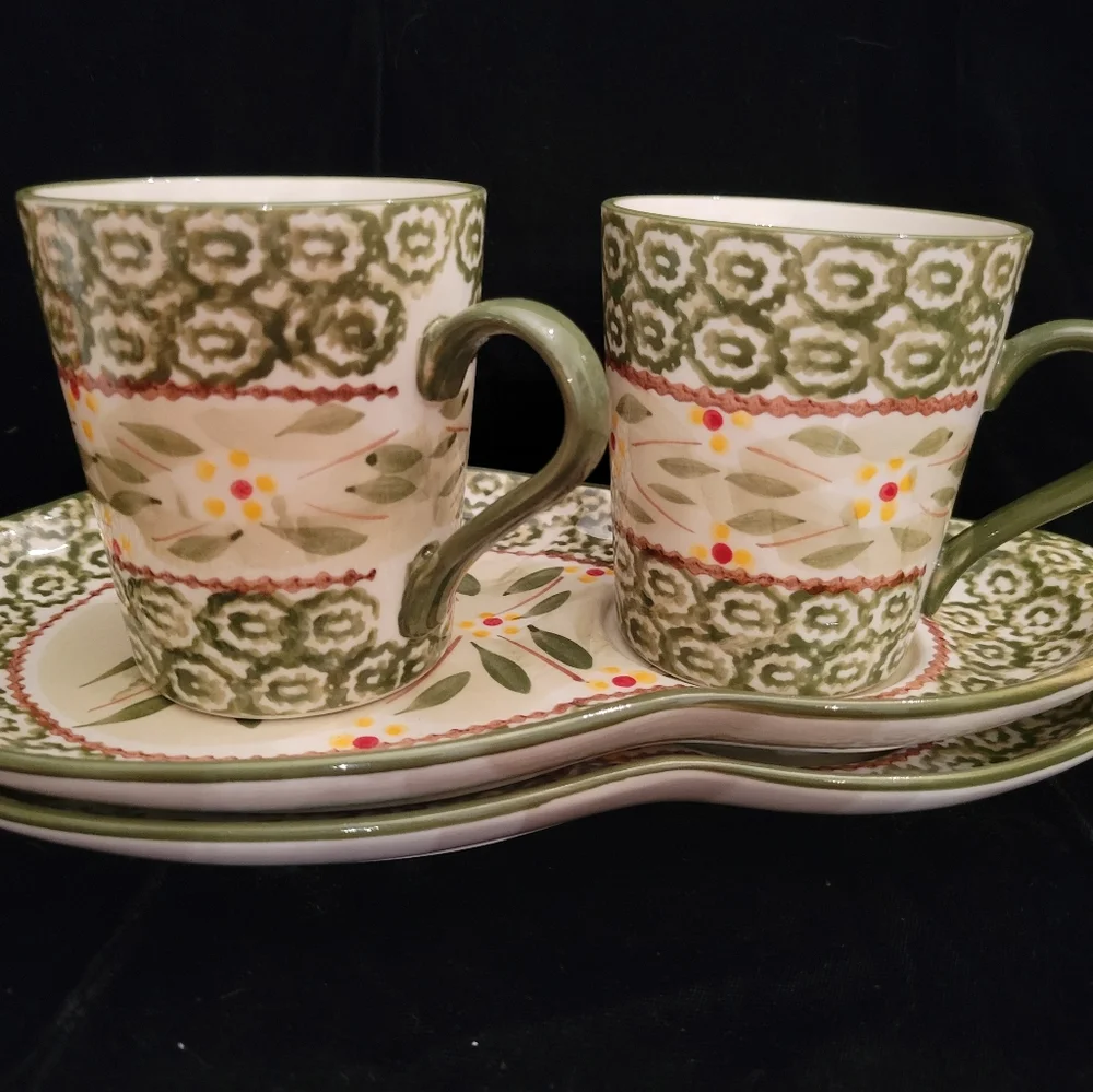 Temptations Presentable Ovenware by Tara. Green Old World Sandwich plate/mug. - Picture 3 of 7
